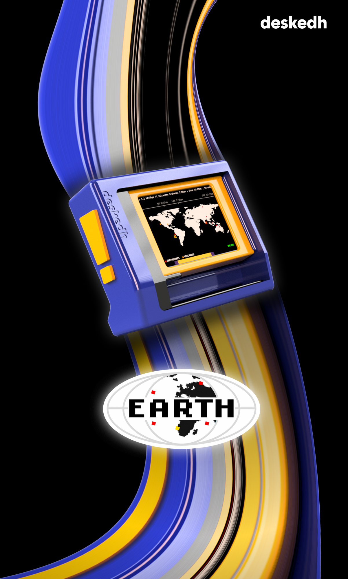deskedh Earth, a compact display showing live earthquake and volcano activity