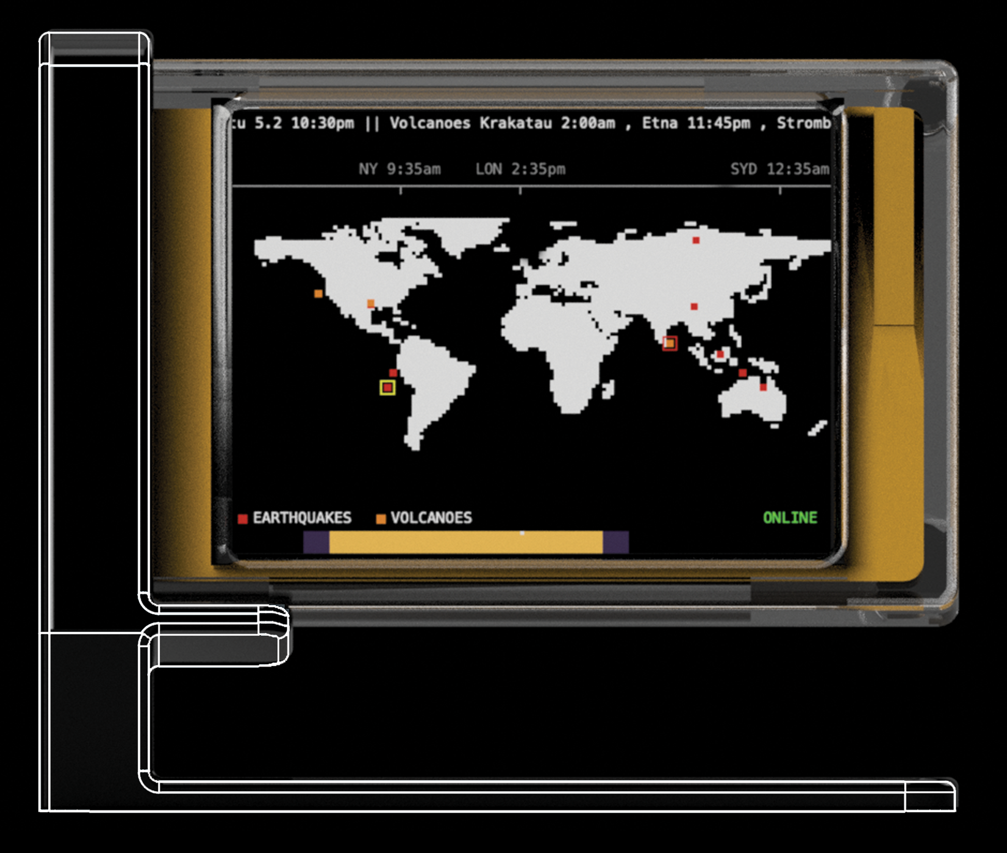 deskedh Earth display showing live earthquake and volcano activity
